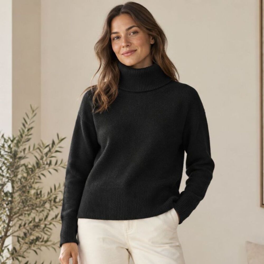 Athleta Cashmere Merino Wool Turtleneck Sweater Black Women’s XS Oversized Thick